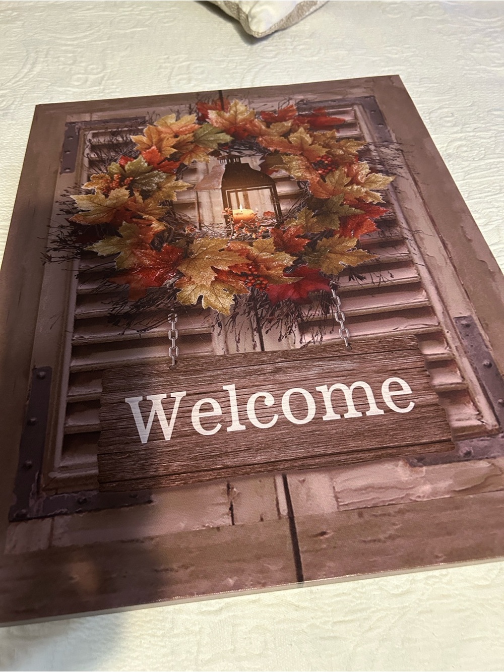 Welcome Fall Wreath Wall Art Plaque - Autumn Colors